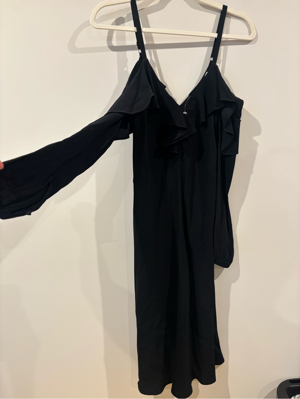 A.L.C. Black Cold Shoulder Ruffle Midi Dress
